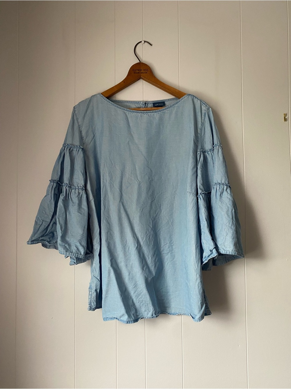 J. Jill Denim Light Blue Tiered Bell-Sleeve Women's Top
